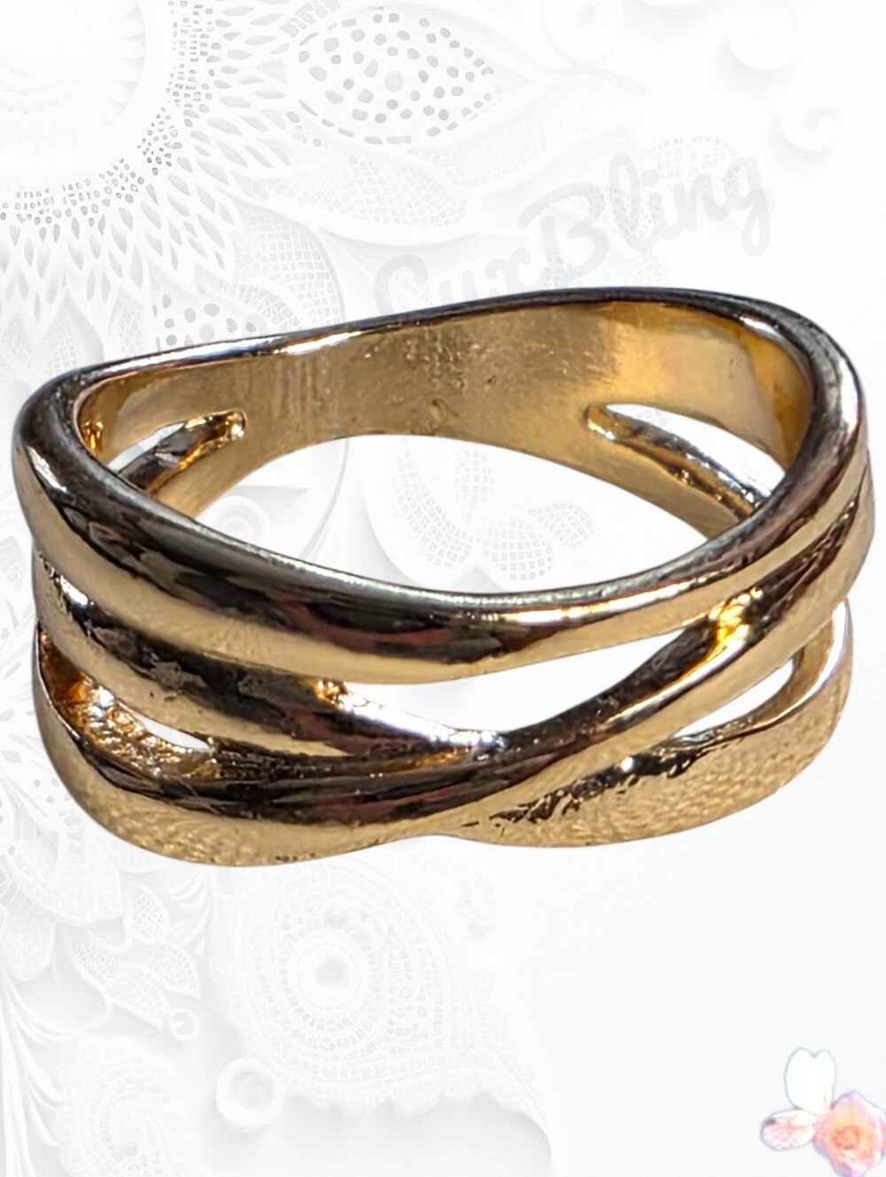 Criss Cross Crossover Band Ring Minimalist Layered Gold Tone Size 9 - Picture 1 of 4